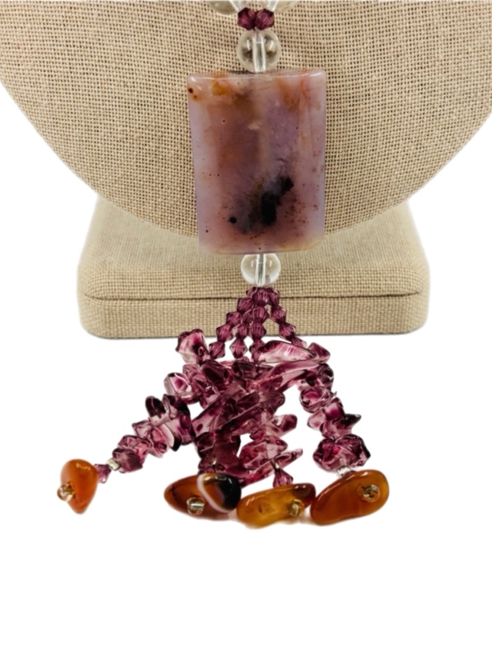 Purple Agate, Carnelian and Glass Boho Necklace - Picture 3 of 11